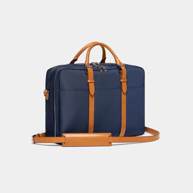 Cary Briefcase - Double - Navy and Tan