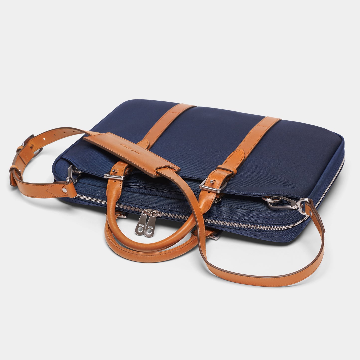 Cary Briefcase - Slim - Navy and Tan