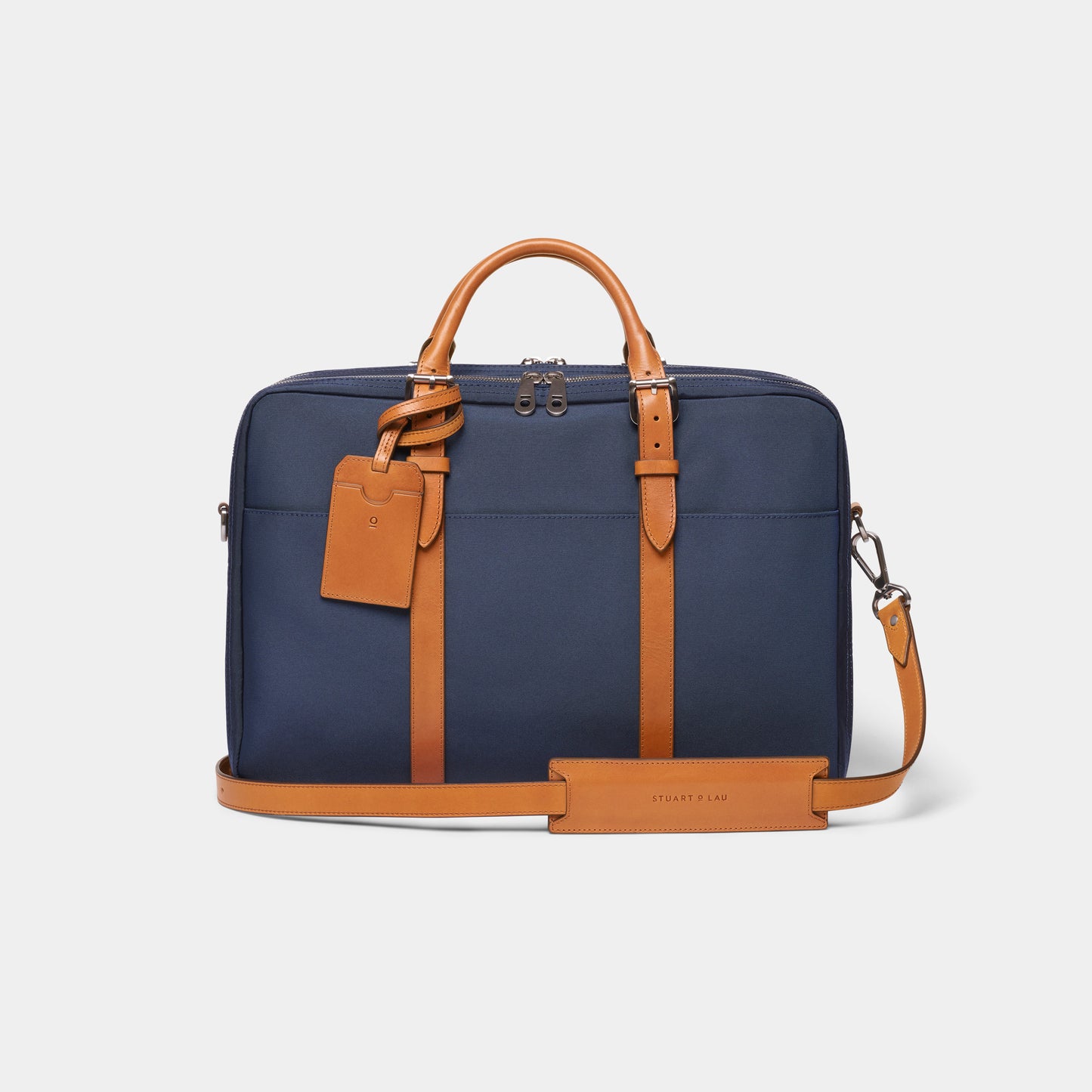 Cary Briefcase - Double - Navy and Tan