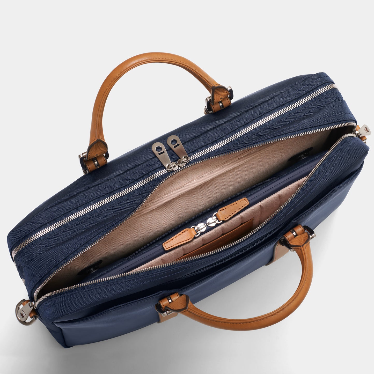 Cary Briefcase - Double - Navy and Tan