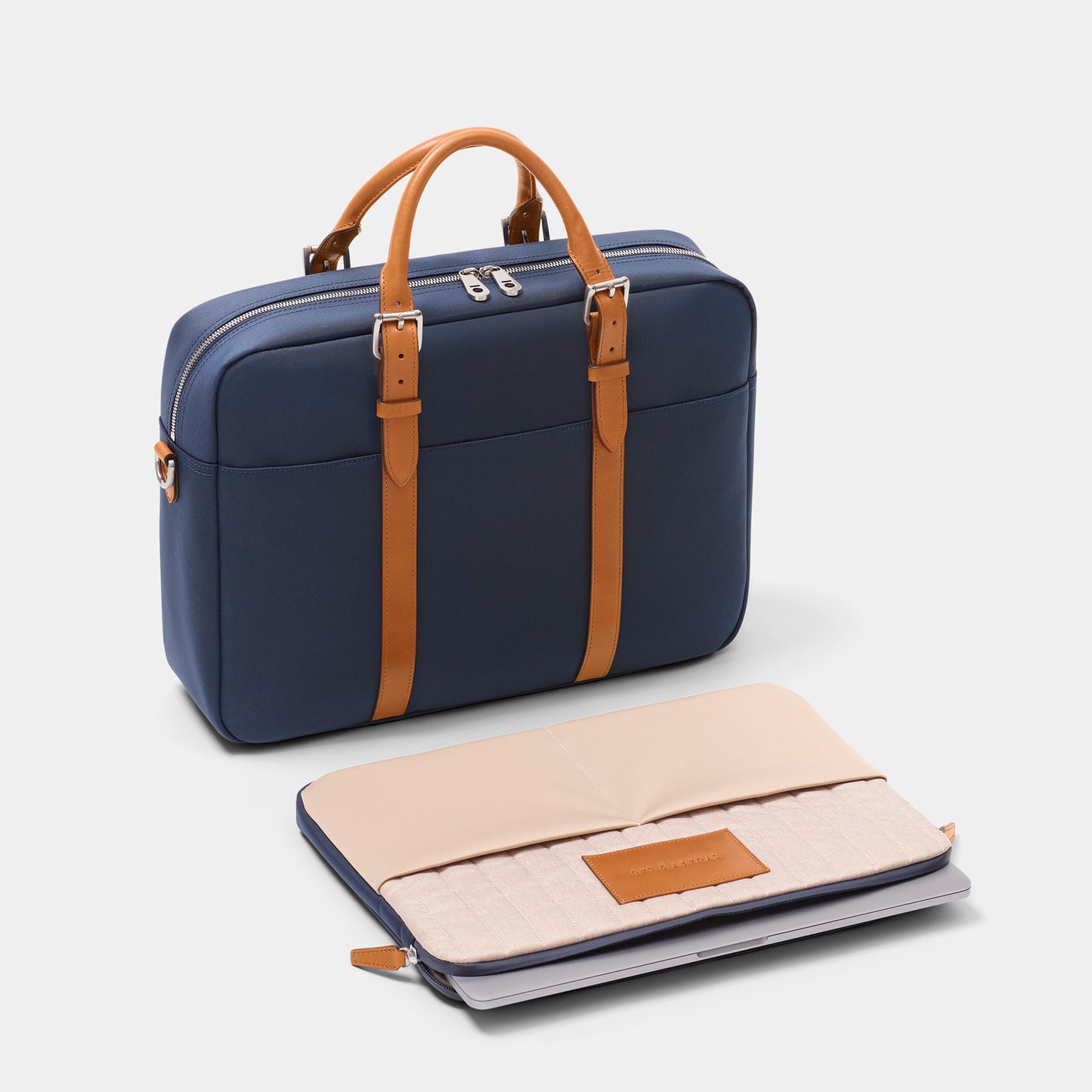 Cary Briefcase - Single - Navy and Tan