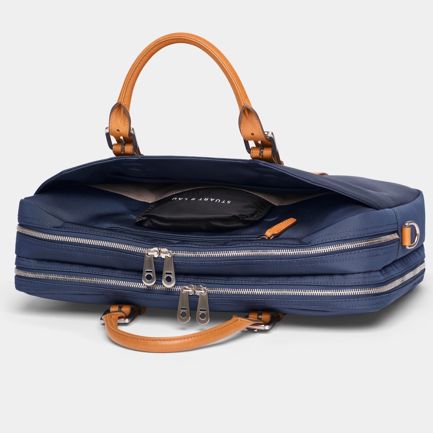 Cary Briefcase - Double - Navy and Tan