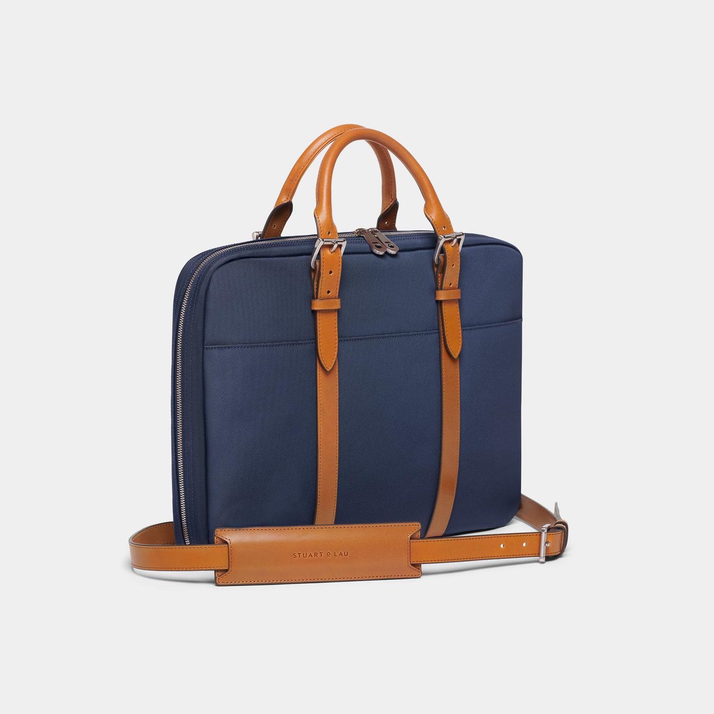 Cary Briefcase - Slim - Navy and Tan