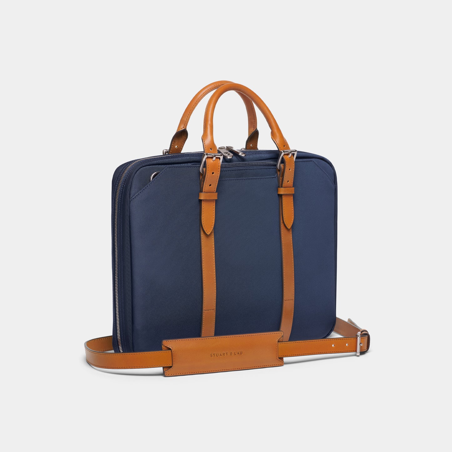 Cary Briefcase - Slim - Navy and Tan
