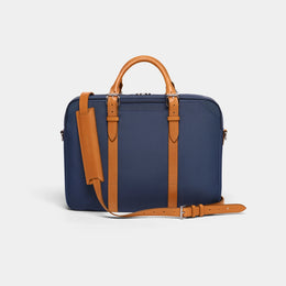 Stuart & Lau | The Cary Briefcase - Single - Navy and Tan