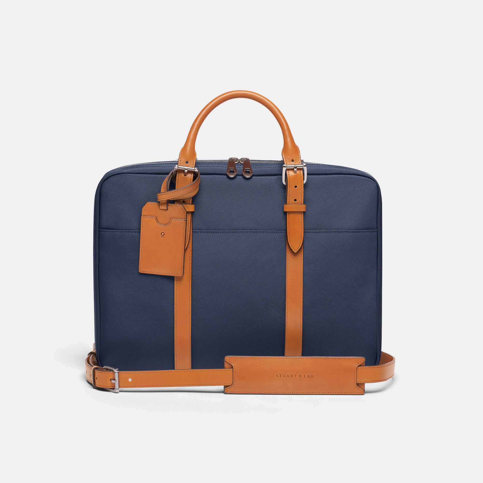 Cary Briefcase – Slim Model, Navy & Tan | Stuart & Lau
